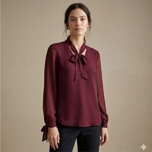 RW&CO. Burgundy Long Sleeve Blouse with Tie Front | size XS